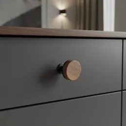 Drvena ručka knopka SOHO / Lakirani orah - mat crna