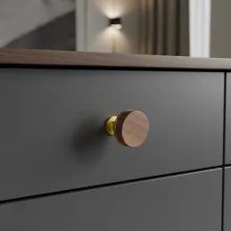 Drvena ručka knopka SOHO / Lakirani orah - zlatna
