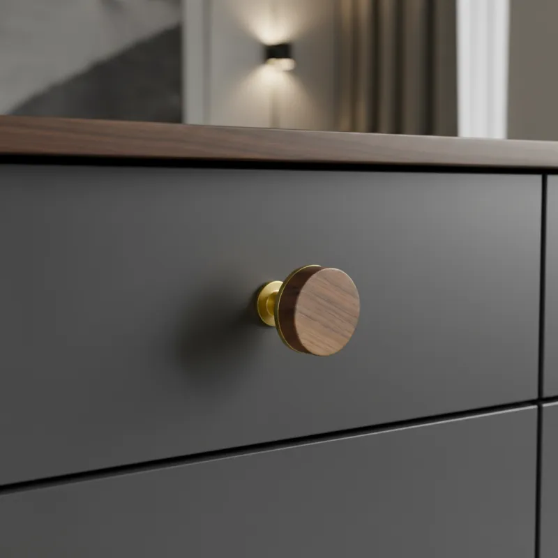 Drvena ručka knopka SOHO / Lakirani orah - zlatna