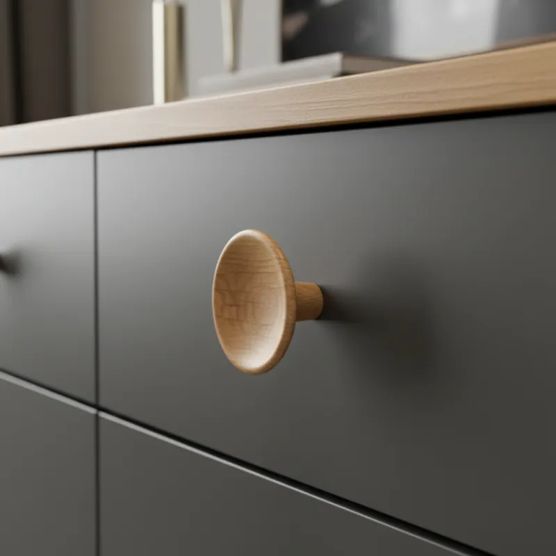 Drvena dugmasta ručka RENO / Lakirani hrast