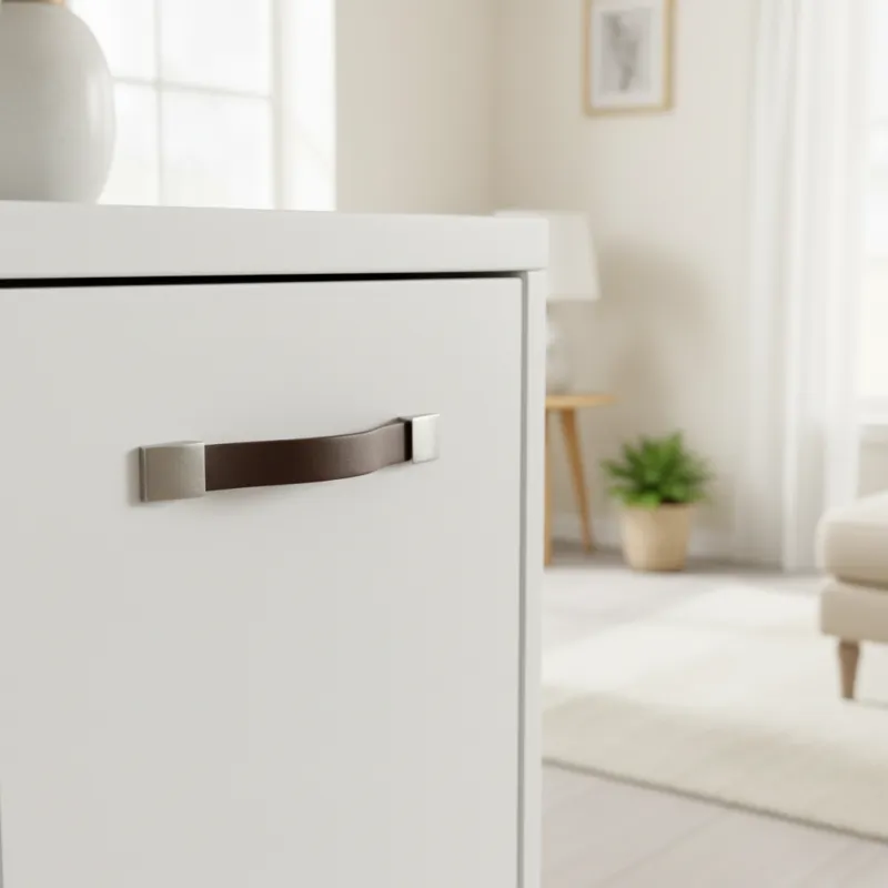 Kožna ručka LEATY / Tamni nikl - smeđa koža