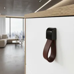 Kožnata ručka knopka LEATY / Crna - smeđa koža