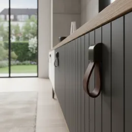 Kožnata ručka knopka LEATY / Crna - smeđa koža