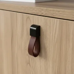 Kožnata ručka knopka LEATY / Crna - smeđa koža