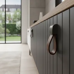 Kožnata ručka gumb LEATY / Starosrebrna - smeđa koža