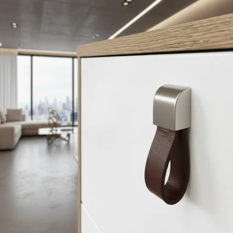 Kožnata ručka LEATY / Tamni nikal - smeđa koža