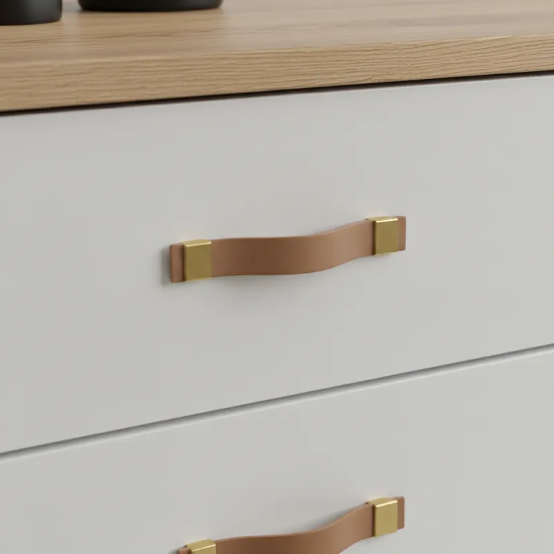 Kožna ručka DALLAS / Smeđa koža - zlatni završetak