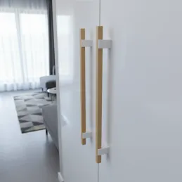 Drvena ručka LEO / Bijela - prirodni buk