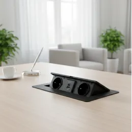 Preklopna električna utičnica KOMBI BOX USB A+C / Crna