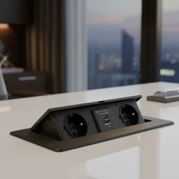 Preklopna električna utičnica KOMBI BOX USB A+C / Crna