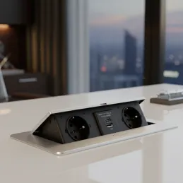 Preklopna električna utičnica KOMBI BOX USB A+C / Aluminij