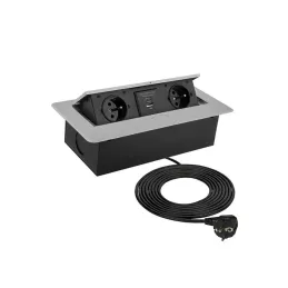 Preklopna električna utičnica KOMBI BOX USB A+C / Aluminij