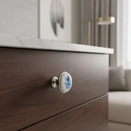 Ručka knopka ORIENT / Porculan s motivom - plava ruža