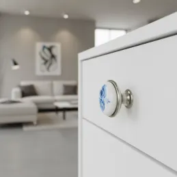 Ručka knopka ORIENT / Porculan s motivom - plava ruža