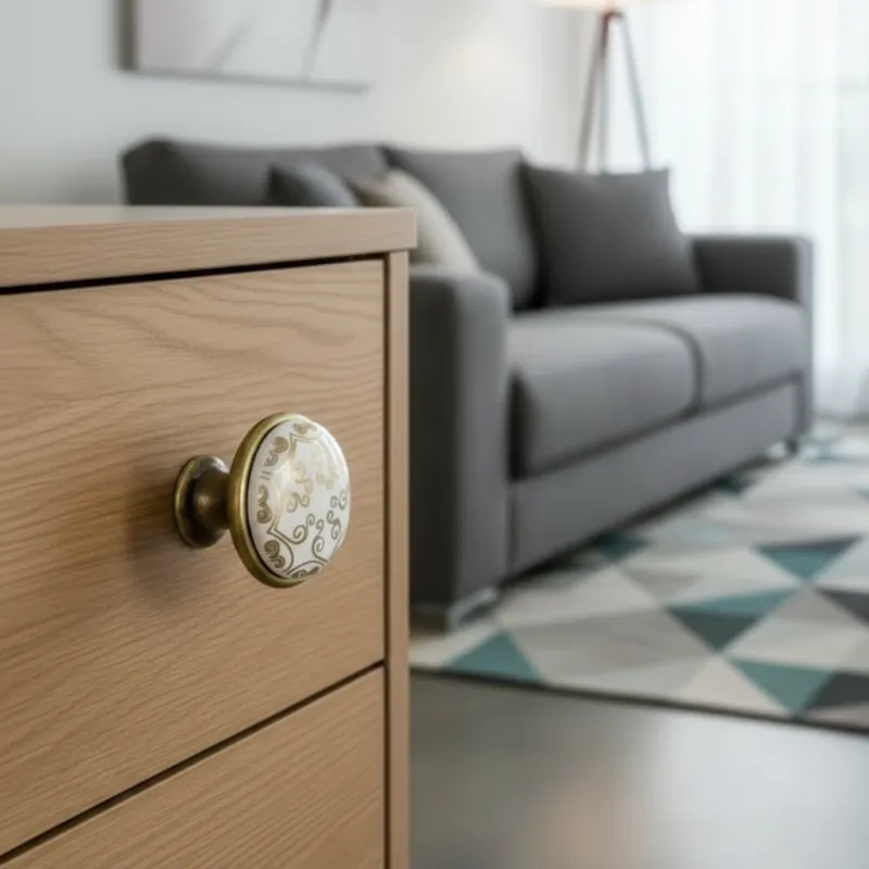 Ručka knopka ORIENT / Porcelan s motivom - zlatni ornament