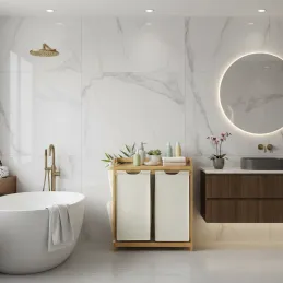 Košara za rublje SPA HARMONY DUO / Bijela + prirodno drvo