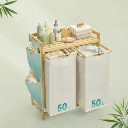 Košara za rublje SPA HARMONY DUO / Bijela + prirodno drvo