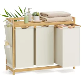 Košara za rublje SPA HARMONY TRIO / Bijela + prirodno drvo