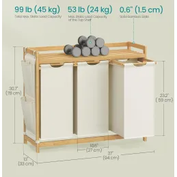 Košara za rublje SPA HARMONY TRIO / Bijela + prirodno drvo