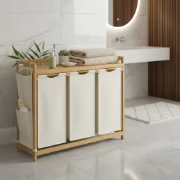 Košara za rublje SPA HARMONY TRIO / Bijela + prirodno drvo