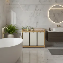 Košara za rublje SPA HARMONY TRIO / Bijela + prirodno drvo