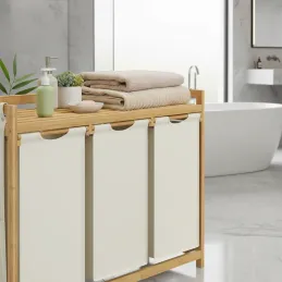 Košara za rublje SPA HARMONY TRIO / Bijela + prirodno drvo