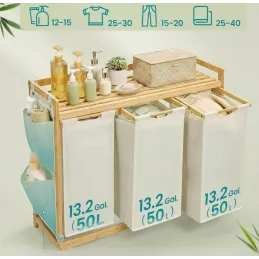 Košara za rublje SPA HARMONY TRIO / Bijela + prirodno drvo