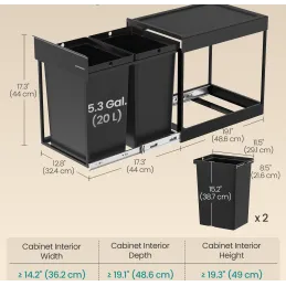Ugradbeni koš za otpadke GALANT 350mm - 2 x 20L / Crna