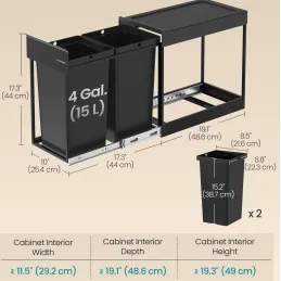 Výsuvni koš za otpad GALANT 300mm - 2 x15L / Crna