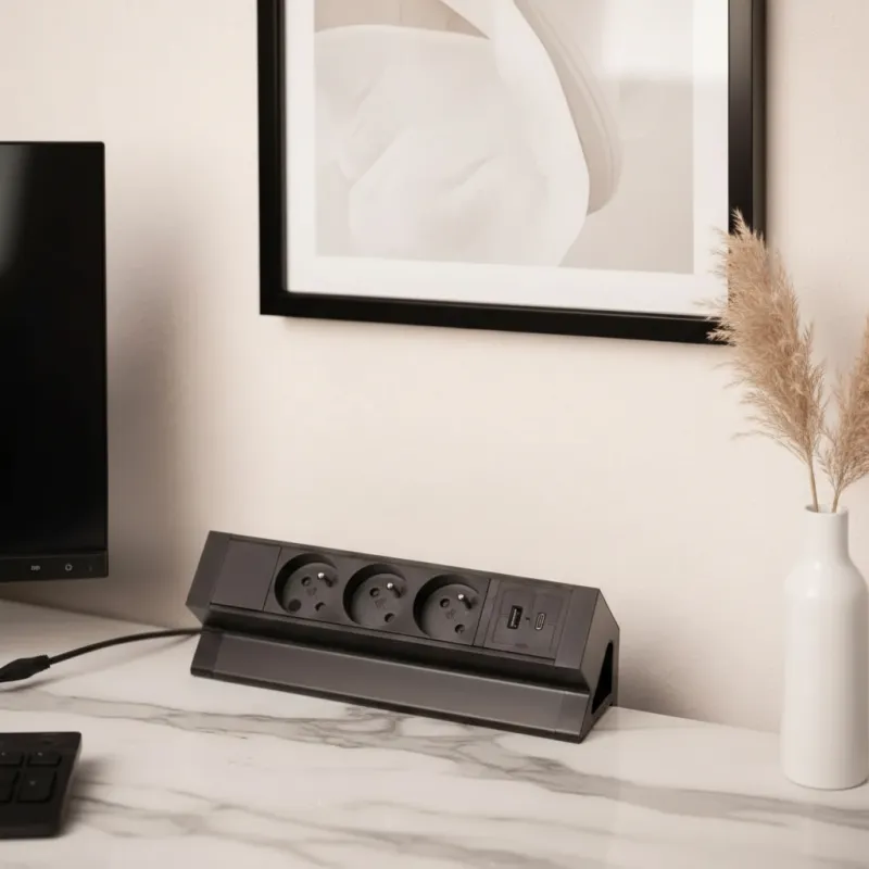 Interijerna stolna utičnica DESK 3x230V + 2xUSB punjenje / Crna mat