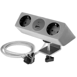 Interijer utičnica za stol VISION SCHUKO 2x230V + 2xUSB punjenje / Siva