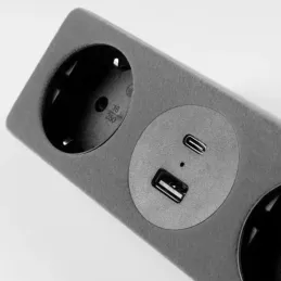 Interijer utičnica za stol VISION SCHUKO 2x230V + 2xUSB punjenje / Siva