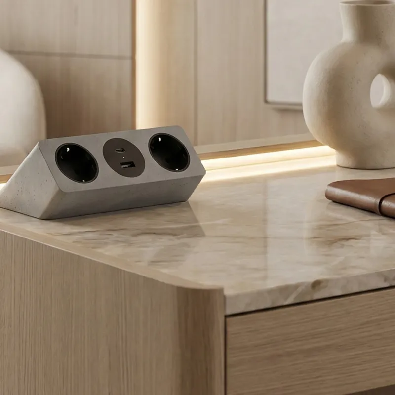 Interijer utičnica za stol VISION SCHUKO 2x230V + 2xUSB punjenje / Siva