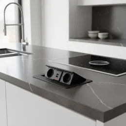 Utična električna utičnica na izvlačenje MODERO SCHUKO 2x230V + USB punjenje / Crna mat