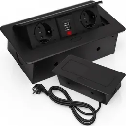 Utična električna utičnica na izvlačenje MODERO SCHUKO 2x230V + USB punjenje / Crna mat