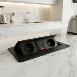 Utična električna utičnica na izvlačenje MODERO SCHUKO 2x230V + USB punjenje / Crna mat