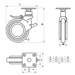 Namještajni kotačić s kočnicom NOVA / Krom - Crna
