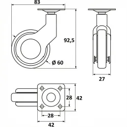 Namještajski kotačić bez kočnice NOVA UNO / Crna