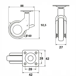 Namještajni kotačić s kočnicom NOVA UNO / Crna
