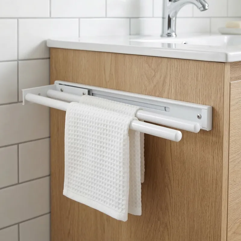 Izvlačni držač za kuhinjske krpe s 2 ruke ARNOLD 440 mm / Bijela mat