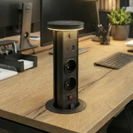 Ugradiva utičnica LEGIA FRENCH 2x230V + USB A-C + svjetlo / Crna mat