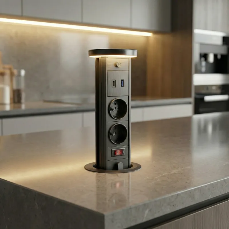 Ugradiva utičnica LEGIA FRENCH 2x230V + USB A-C + svjetlo / Crna mat