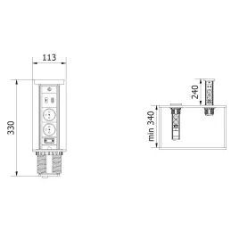 Izvlačna utičnica LEGIA FRENCH 2x230V + USB A-C + svjetlo / Bijela mat