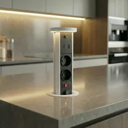 Izvlačna utičnica LEGIA FRENCH 2x230V + USB A-C + svjetlo / Bijela mat