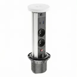 Izvlačna utičnica LEGIA FRENCH 2x230V + USB A-C + svjetlo / Bijela mat