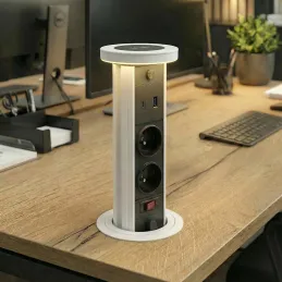 Izvlačna utičnica LEGIA FRENCH 2x230V + USB A-C + svjetlo / Bijela mat