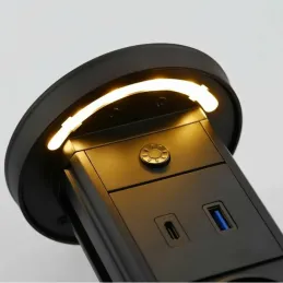 Izvlačna utičnica LEGIA SCHUKO 2x230V + USB A-C + svjetlo / Crna mat