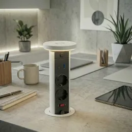 Izvlačna utičnica LEGIA SCHUKO 2x230V + USB A-C + svjetlo / Bijela mat