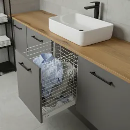 Izvlačna košara za rublje s ublaživačem i pričvršćivanjem na vrata ORTA / Bijela mat