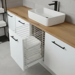 Izvlačna košara za rublje s ublaživačem i pričvršćivanjem na vrata ORTA / Bijela mat